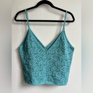 American Eagle Blue Crochet Knit Cropped Tank